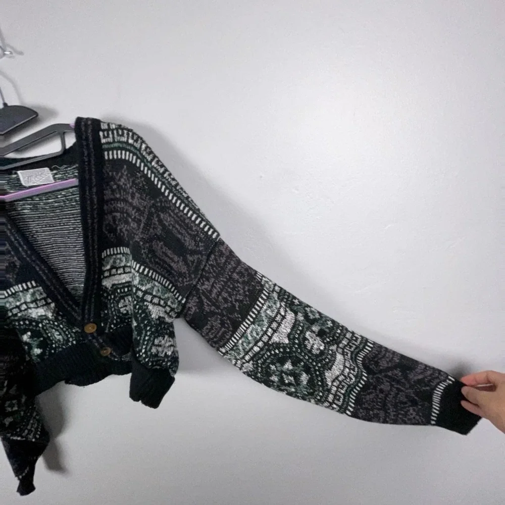 Vintage Method Cardigan Women M Geometric Cropped Knit Abstract Grandpa Boho